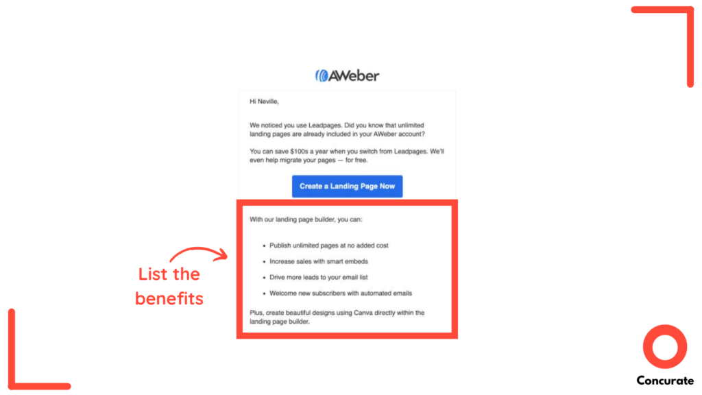 AWeber saas copywriting example