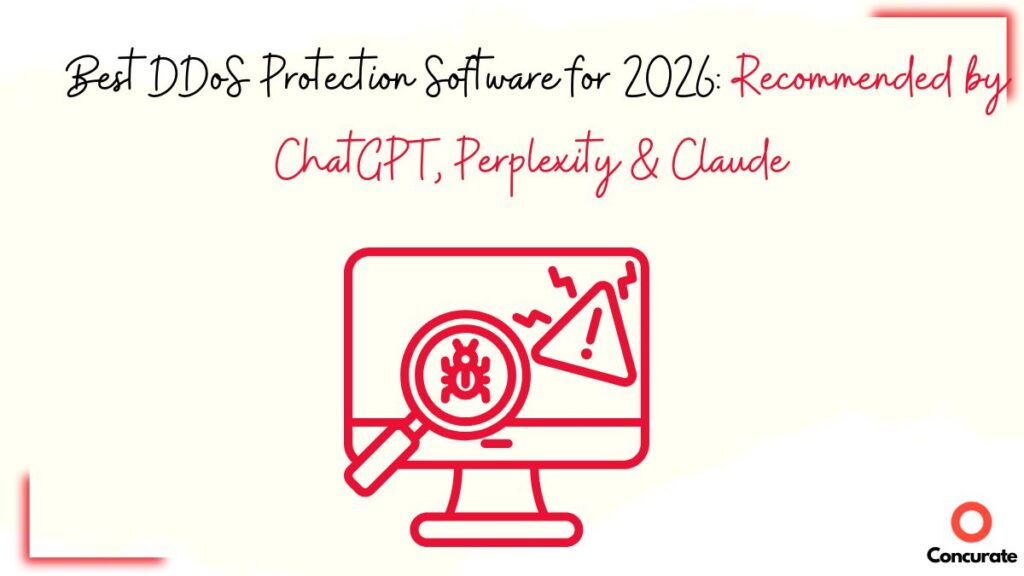 Best DDoS protection software 2026 graphic with red bug alert icon on monitor