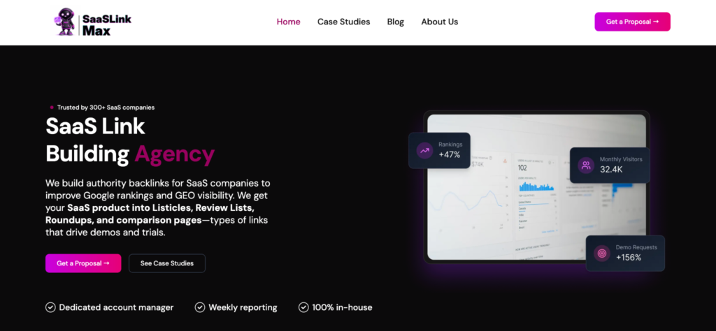 Screenshot of one of the SEO company for SaaS - SaaSLink Max's landing page.