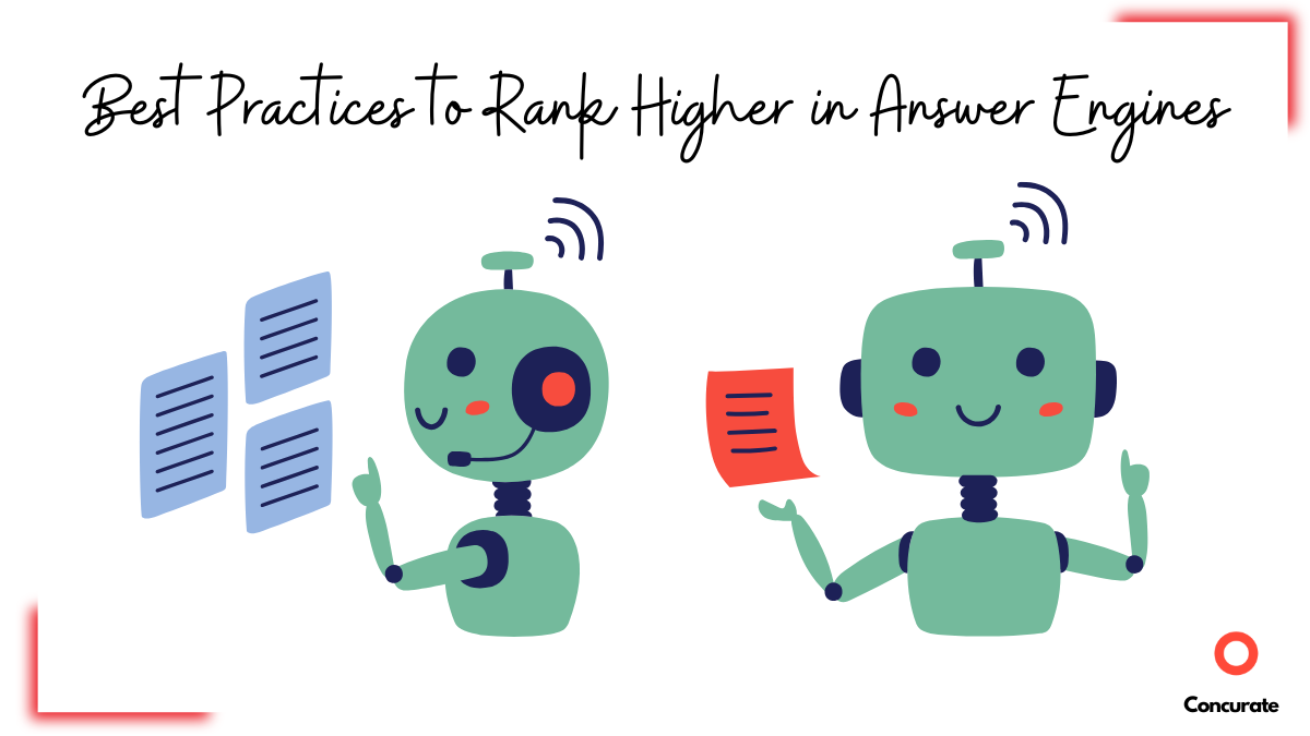banner of a blog about best practices to rank my brand higher in answer engines like ChatGPT. it shows 2 AI bots.
