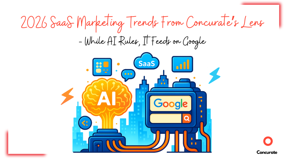 2026 SaaS Marketing Trends From Concurate’s Lens - While AI Rules, It Feeds on Google - Banner image
