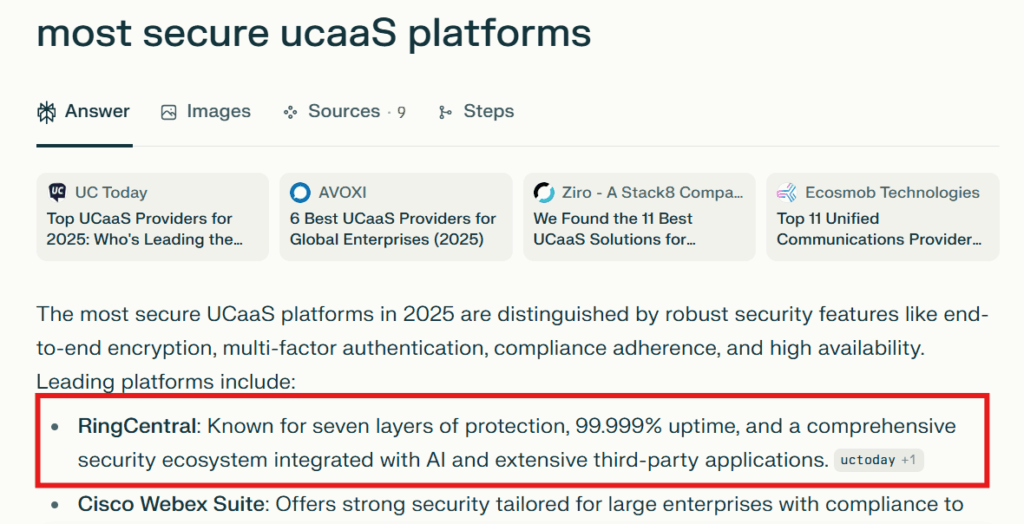 Perplexity citing RingCentral among secure UCaaS platforms