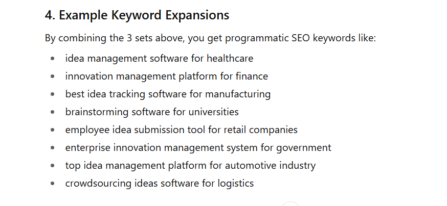 ChatGPT prompt for rogrammatic seo use case results