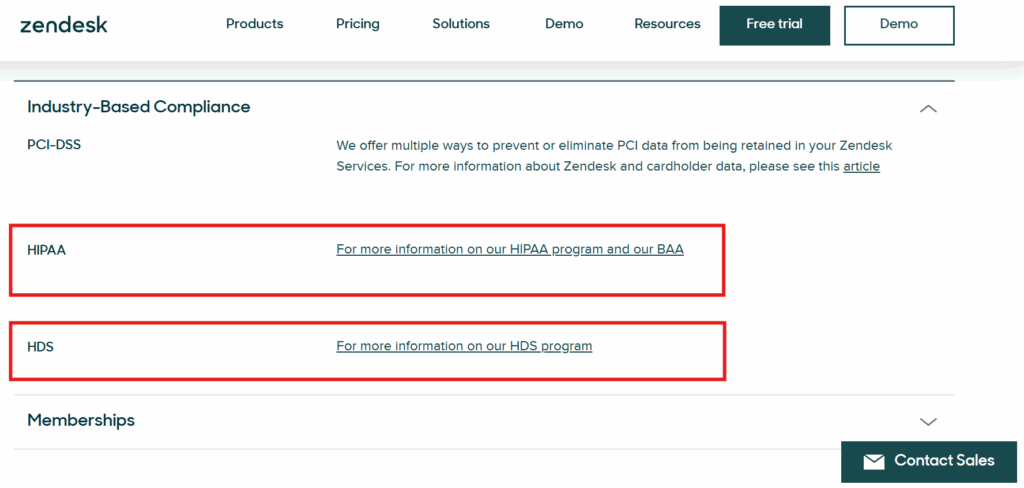 Zendesk Trust Center outlining Industry-Based Compliance