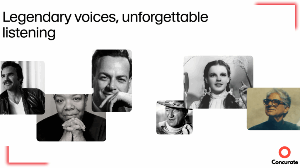 Product adoption by elevenlabs Iconic Voices campaign that brought back legends like Judy Garland and James Dean