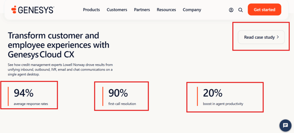 Genesys highlighting outcomes on their website for better discoverability by the AI tools
