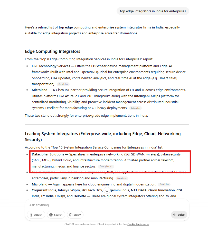 ChatGPT edge integration results