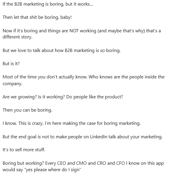 Dave's LinkedIn postr
