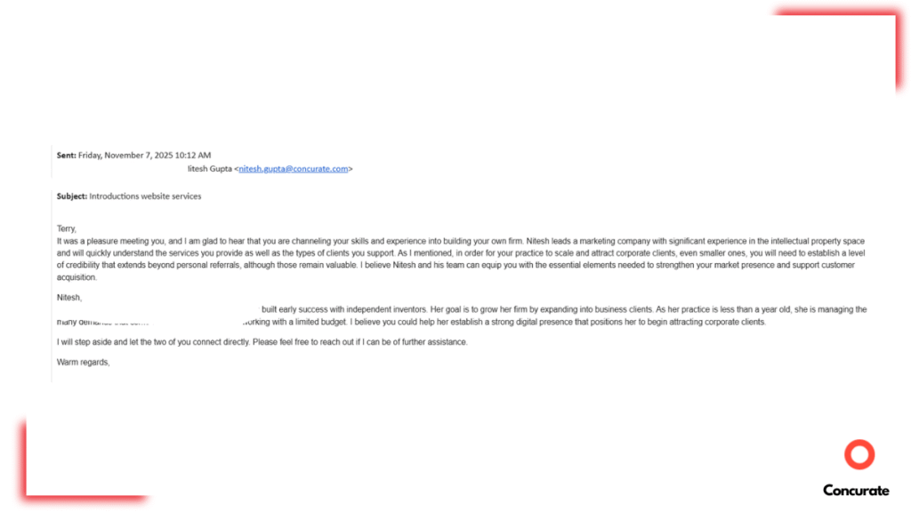 Client's Referral to their acquiantance for Concurate's services