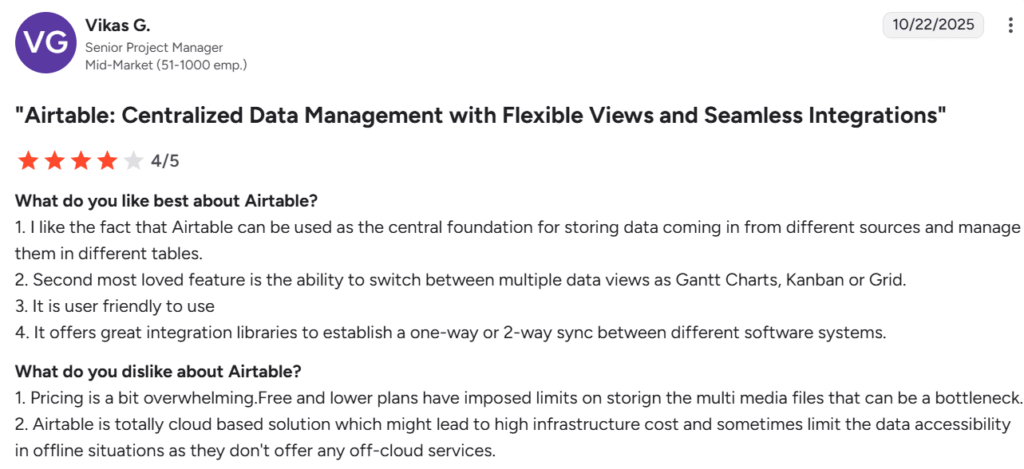 Airtable reviews from G2