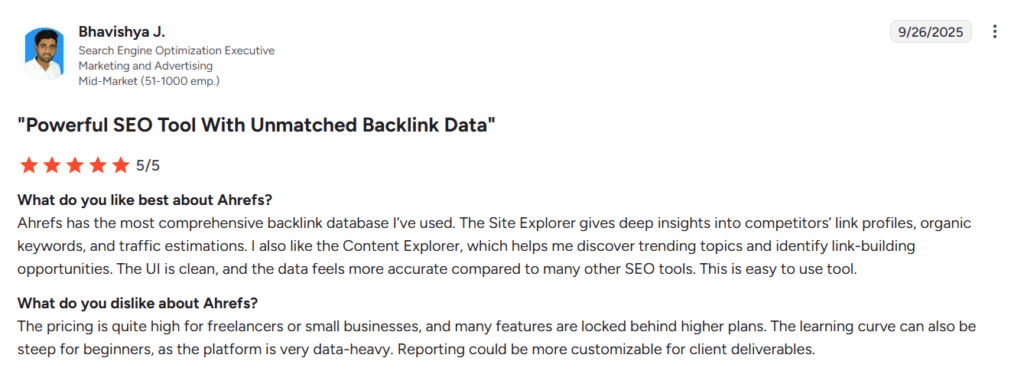 Ahrefs reviews from G2