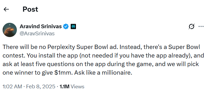 Perplexity CEO tweet