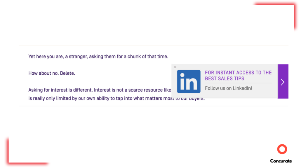 a screenshot showing LinkedIn CTA at the end of a Gong article.
