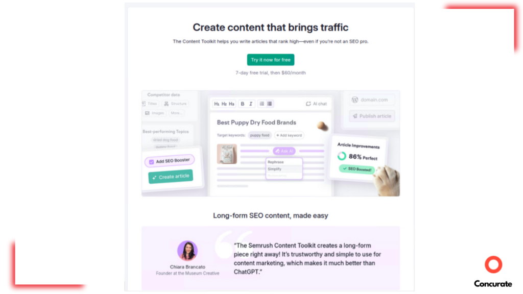 Semrush content tools- semrush review