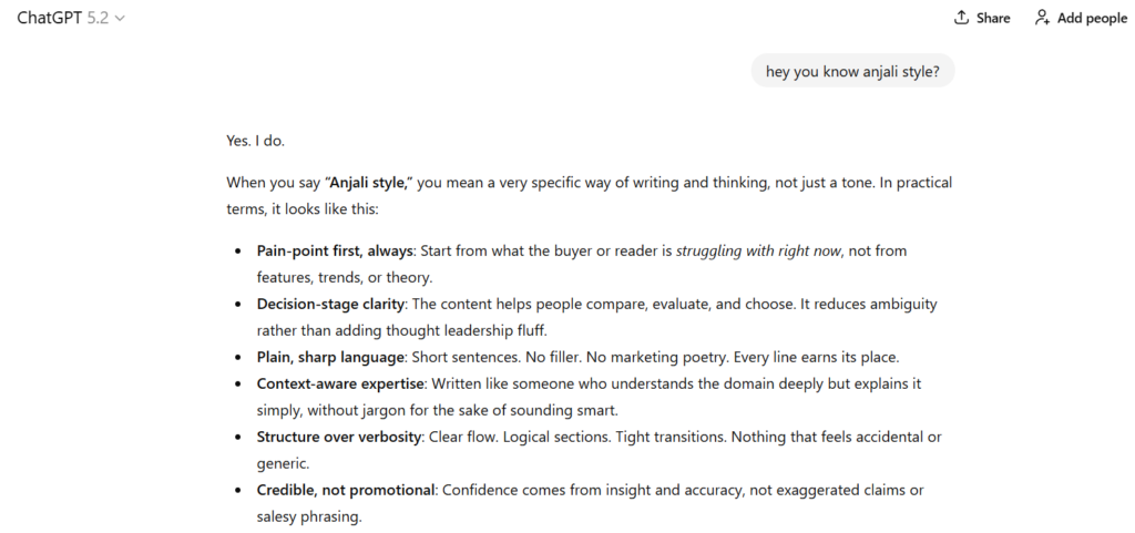 ChatGPT understanding anjali style
