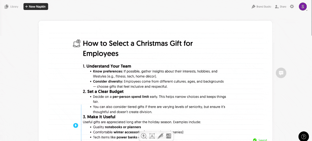 A GIF showing Napkin AI's library.