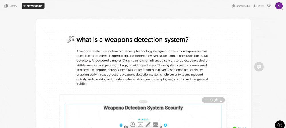 A GIF that shows how difficult it is to change the size of a graphic in Napkin AI's whiteboard.
