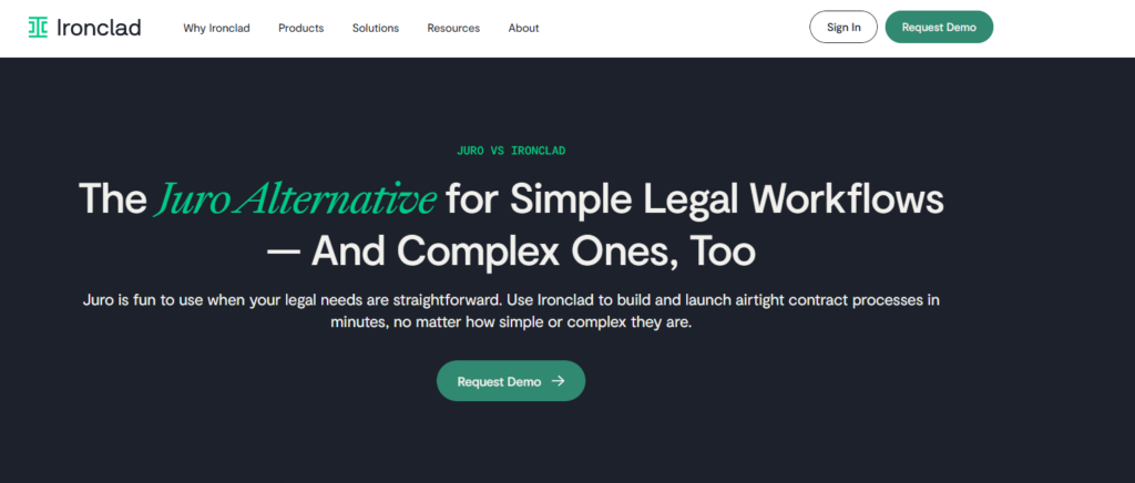 Juro alternative page on Ironclad