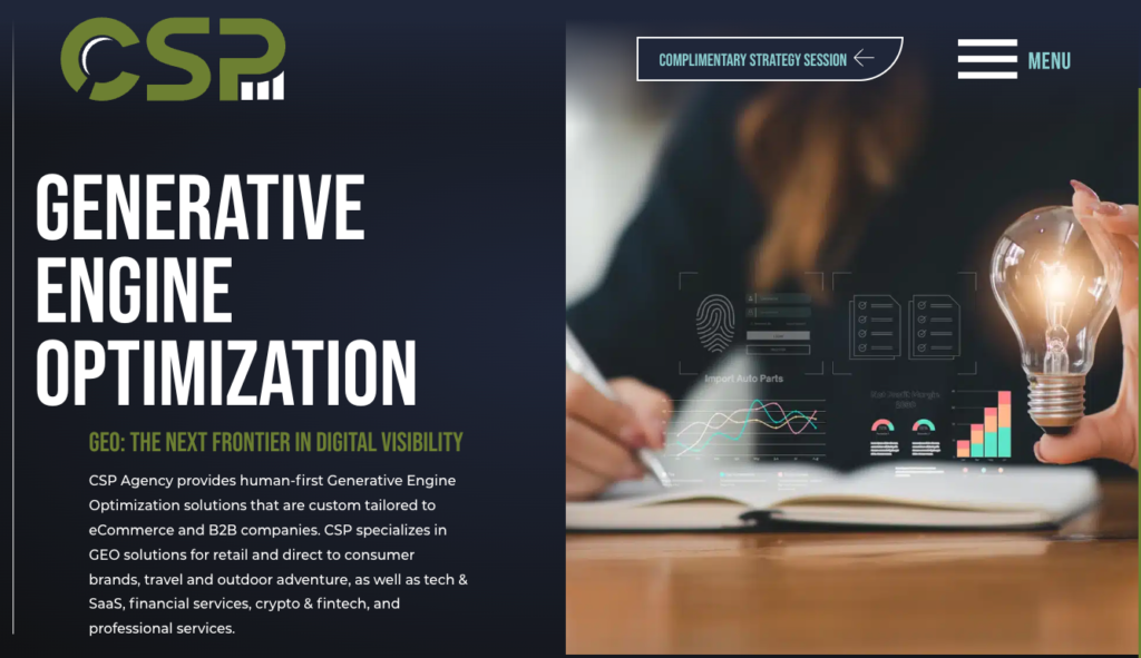 Snapshot of hero section of CSP Agency's GEO page