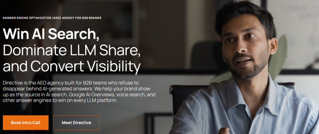 Snapshot of hero section of Directive Consulting's GEO page