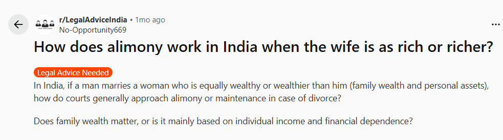 alimony work in india