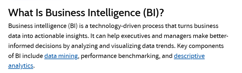 Business intelligence definition