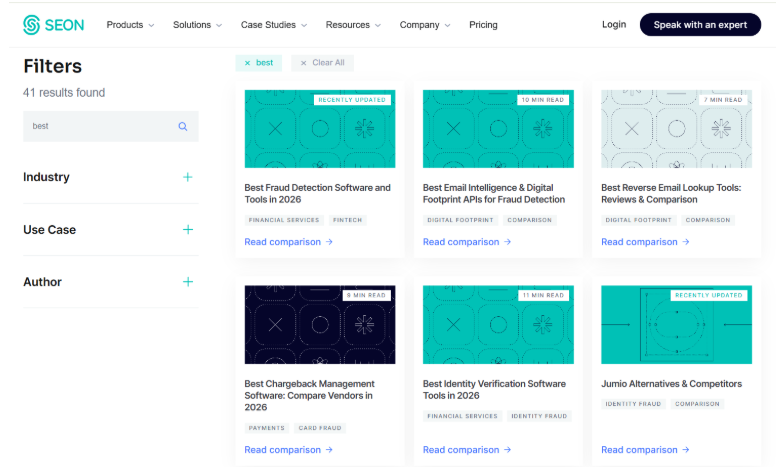 A snapshot of "best" listicles in SEON's website