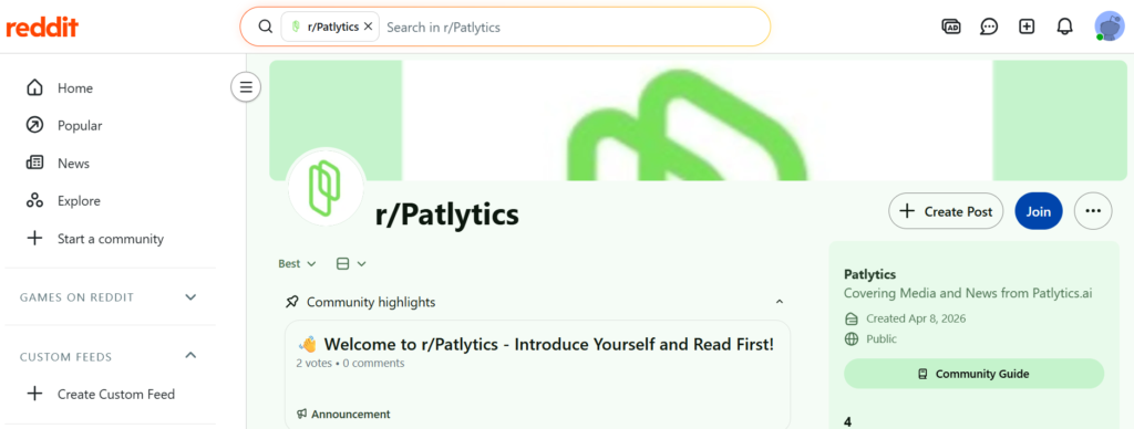 Reddit community of Patlytics