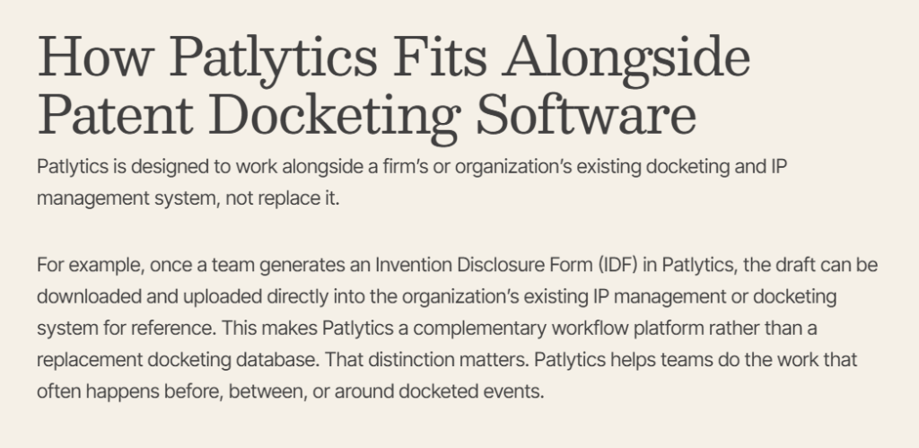 Alignment of Patlytics in Patent Docketing Software article in Patlytics website