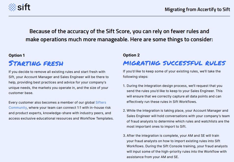 A snapshot inside the Accertify migration guide to Sift