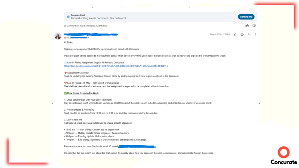 screenshot of email
