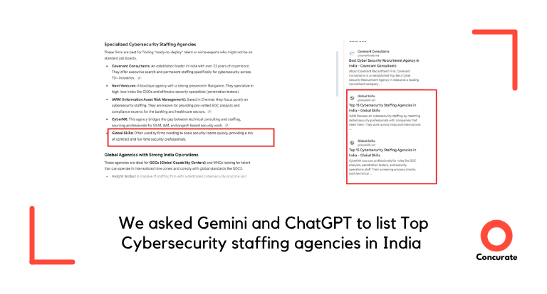 A snapshot of client's name appearing in ChatGPT query and sources