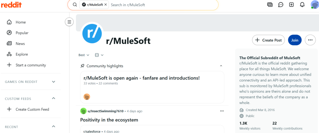 A snapshot of Mulesoft's subreddit