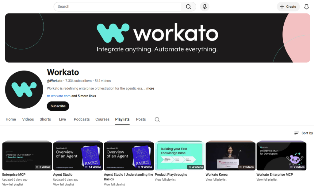 A snapshot of Workato's YouTube channel