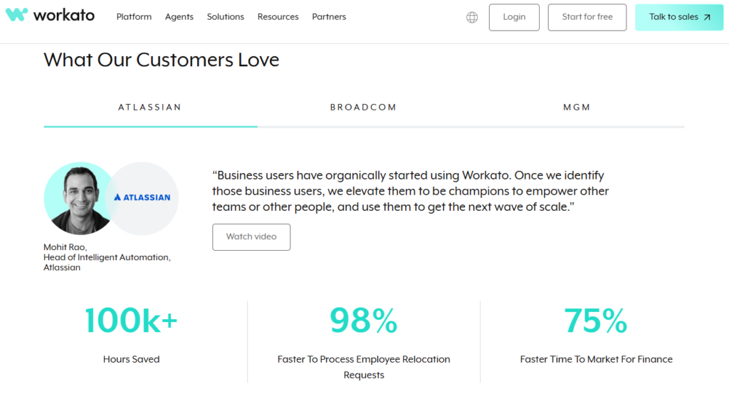 A snapshot of Workato's case study