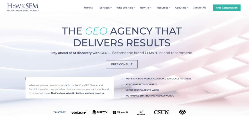 A snapshot of HawkSEM's landing page