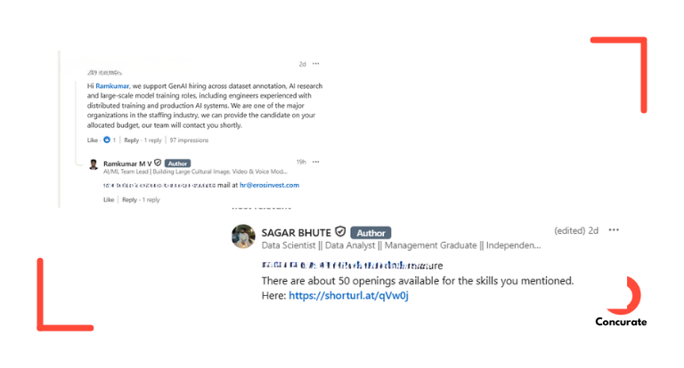 A snapshot of LinkedIn replies