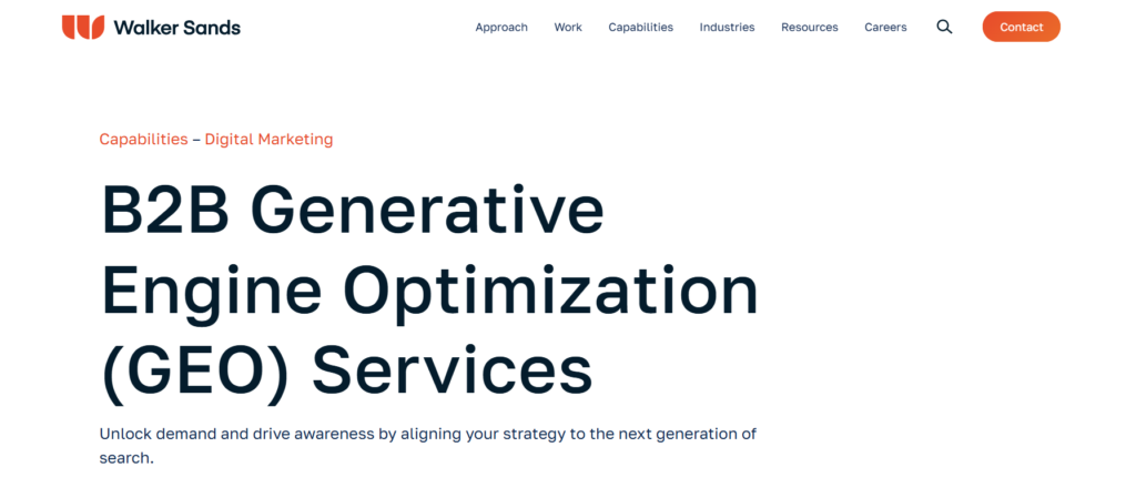 A snapshot of Walker Sands' landing page