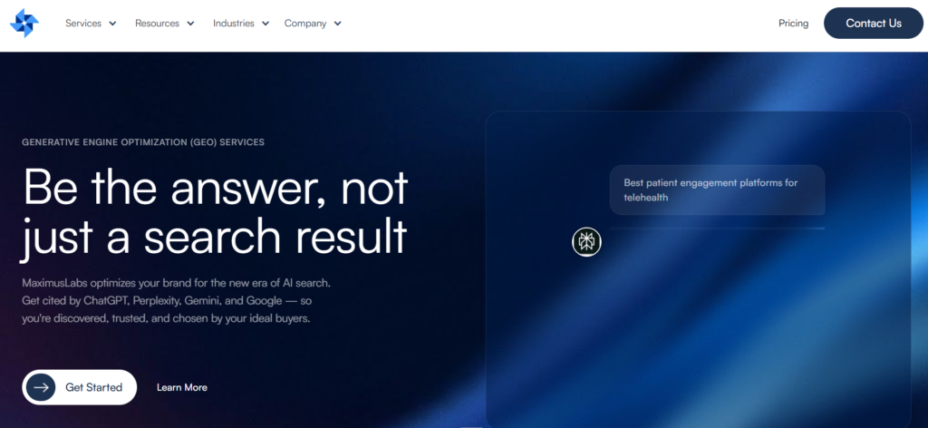 A snapshot of MaximusLabs's landing page