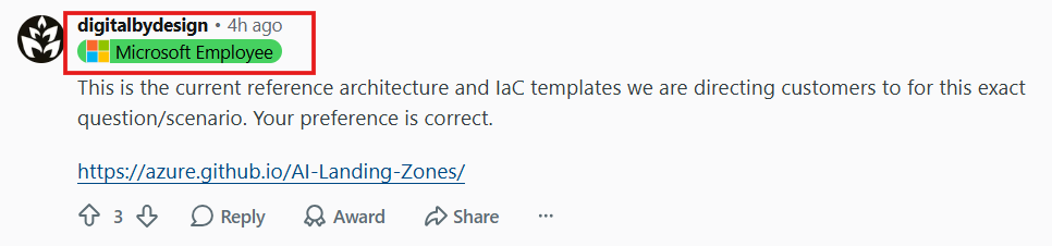 A snaphot of a reply in Reddit by a Microsoft employee
