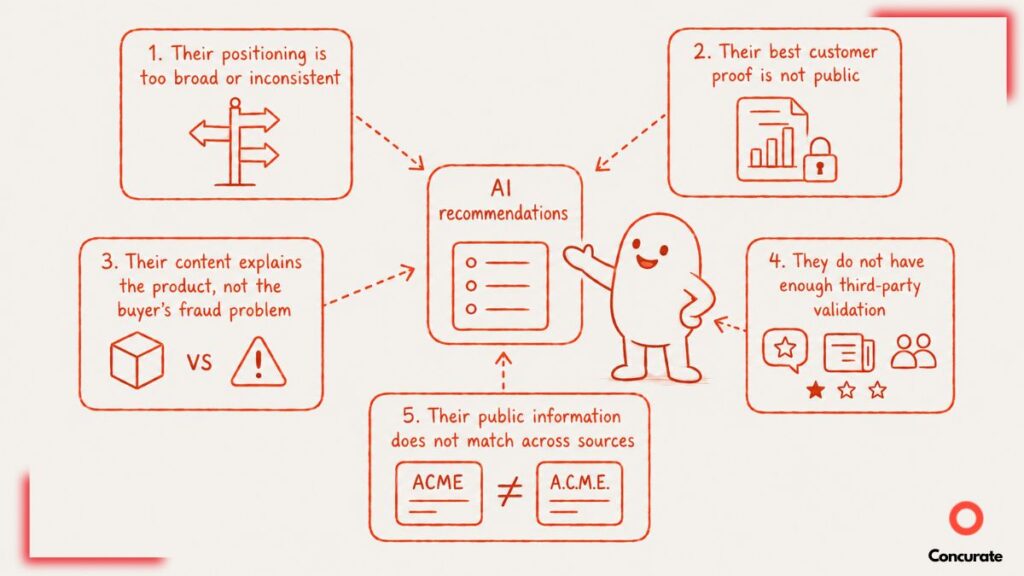 A snapshot of the Reasons Why Fraud Management Software Companies Struggle To Show Up In AI Recommendations