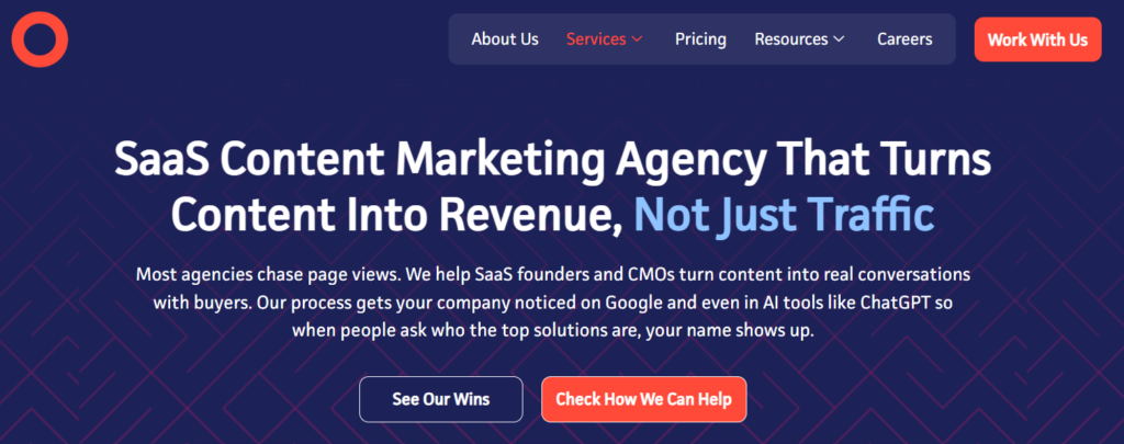 A snapshot of the content marketing services landing page of Concurate